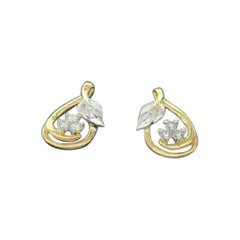 14k Solid Gold Leaf Designer Diamond Stud Earring Dainty