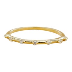 14k Solid Gold Wedding Band Minimalist Diamond Stacking Half Eternity Ring