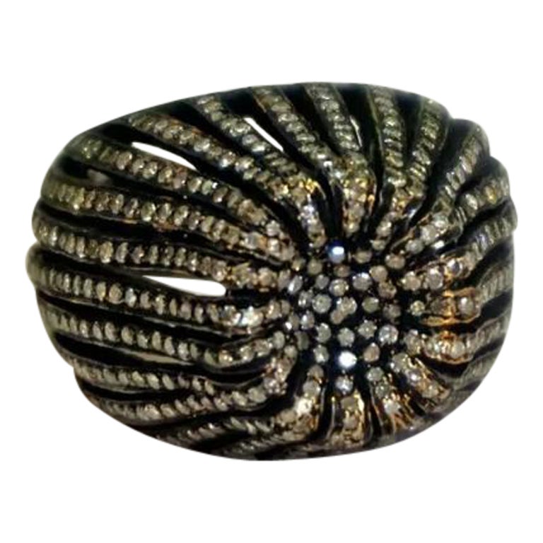 Natural Pave Diamond Dome Ring Handmade 925 Silver