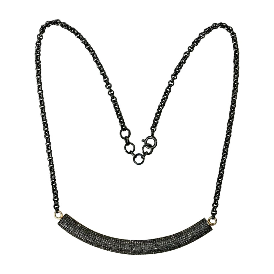 Pave Diamond Pendant Necklace in Sterling Silver For Sale
