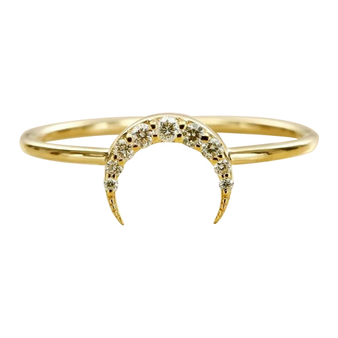 Crescent Moon Diamond Ring Band in 14k Solid Gold Horn Ring Design For Sale