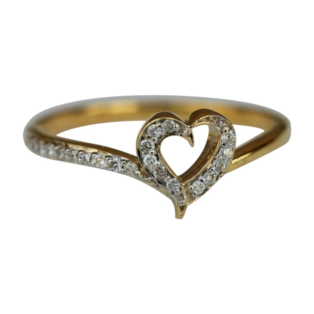 Natural Diamond Heart Shape Lovers Band Ring 14k Gold