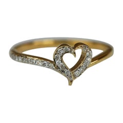 Natural Diamond Heart Shape Lovers Band Ring 14k Gold