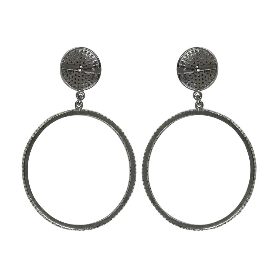 Pave Diamond Dangle Hoop Earring in 925 Silver