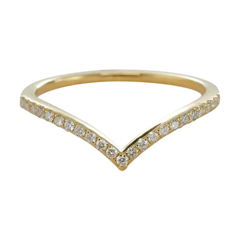 Chevron Ring 14k Solid Gold Diamond Chevron Ring V Shaped Stackable ...