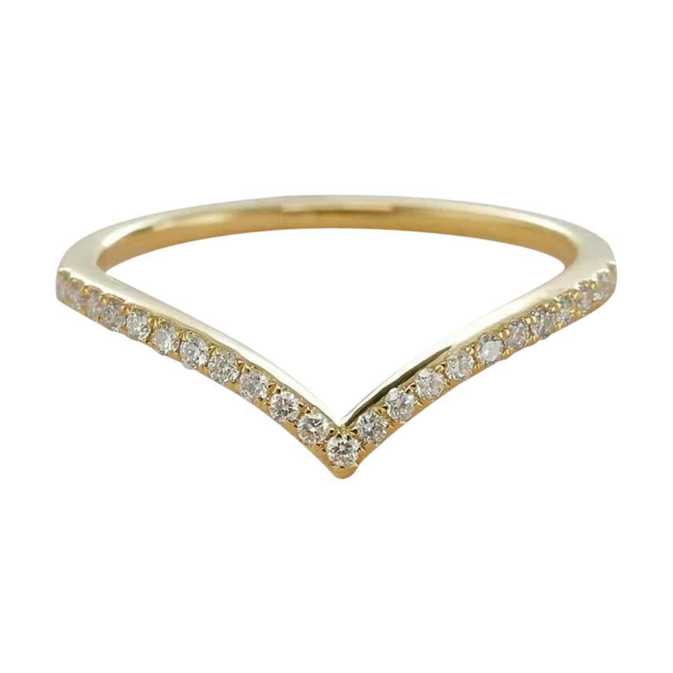 Diamond Chevron V Shaped Stackable Diamond Ring in 14k Solid Gold For ...