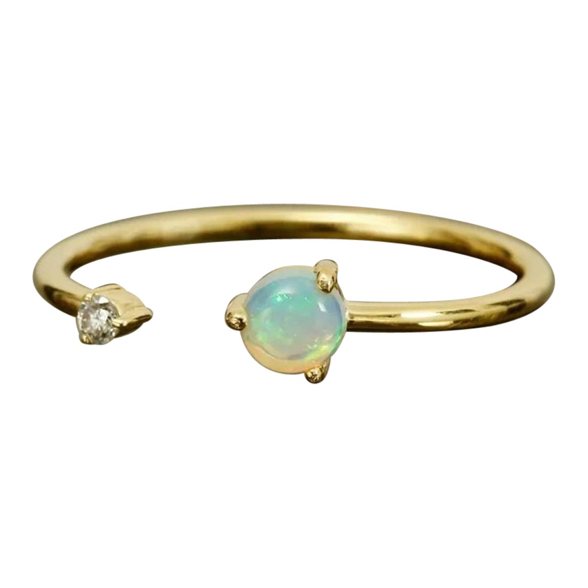 Diamond Open Ring Opal Designer in 14k Solid Gold