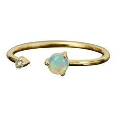 Diamond Open Ring Opal Designer in 14k Solid Gold