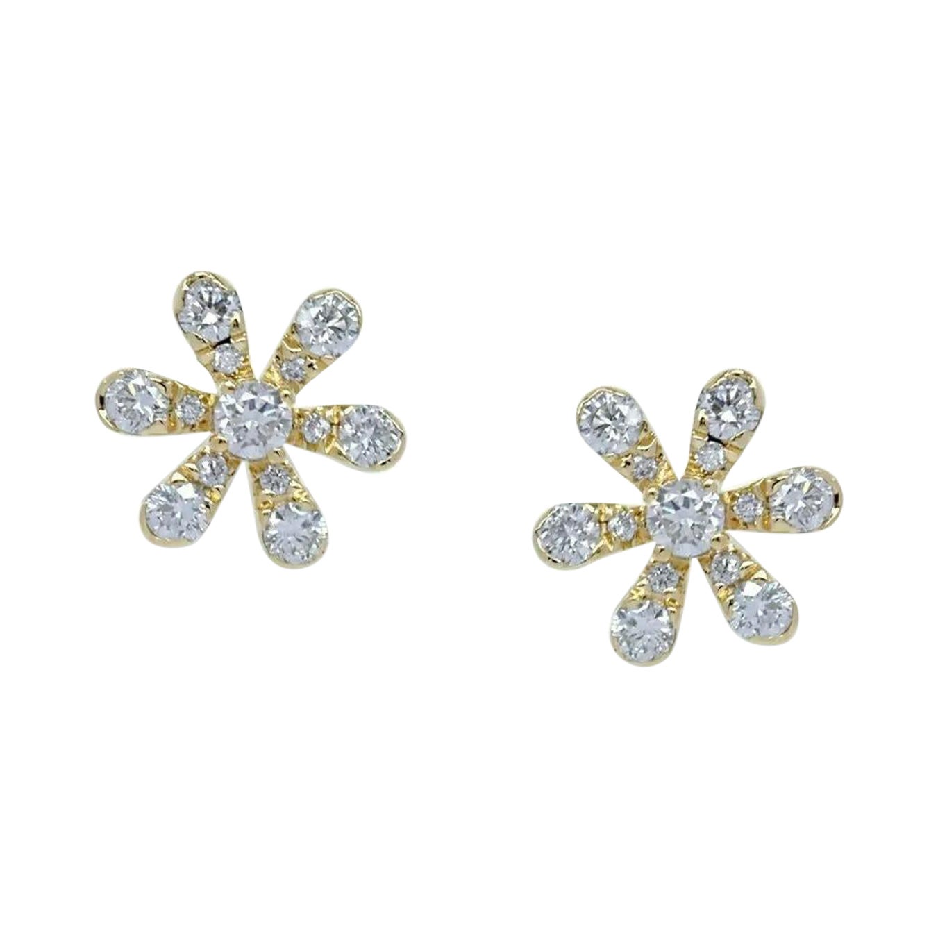 Sparkling Gänseblümchen Blumen-Ohrstecker 14k Massivgold Diamant-Ohrring