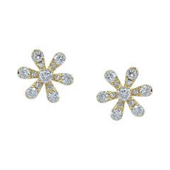Sparkling Gänseblümchen Blumen-Ohrstecker 14k Massivgold Diamant-Ohrring