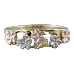 14k Solid Gold Plumeria Hawaiian Hawaii Flower Aloha Eternity Ring