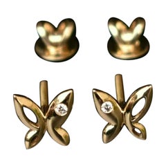 Natürliche Diamant-Schmetterlingsohrstecker aus 14k Gold