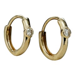 Diamond Huggie Hoop Workwear Earrings in 14k Solid Gold