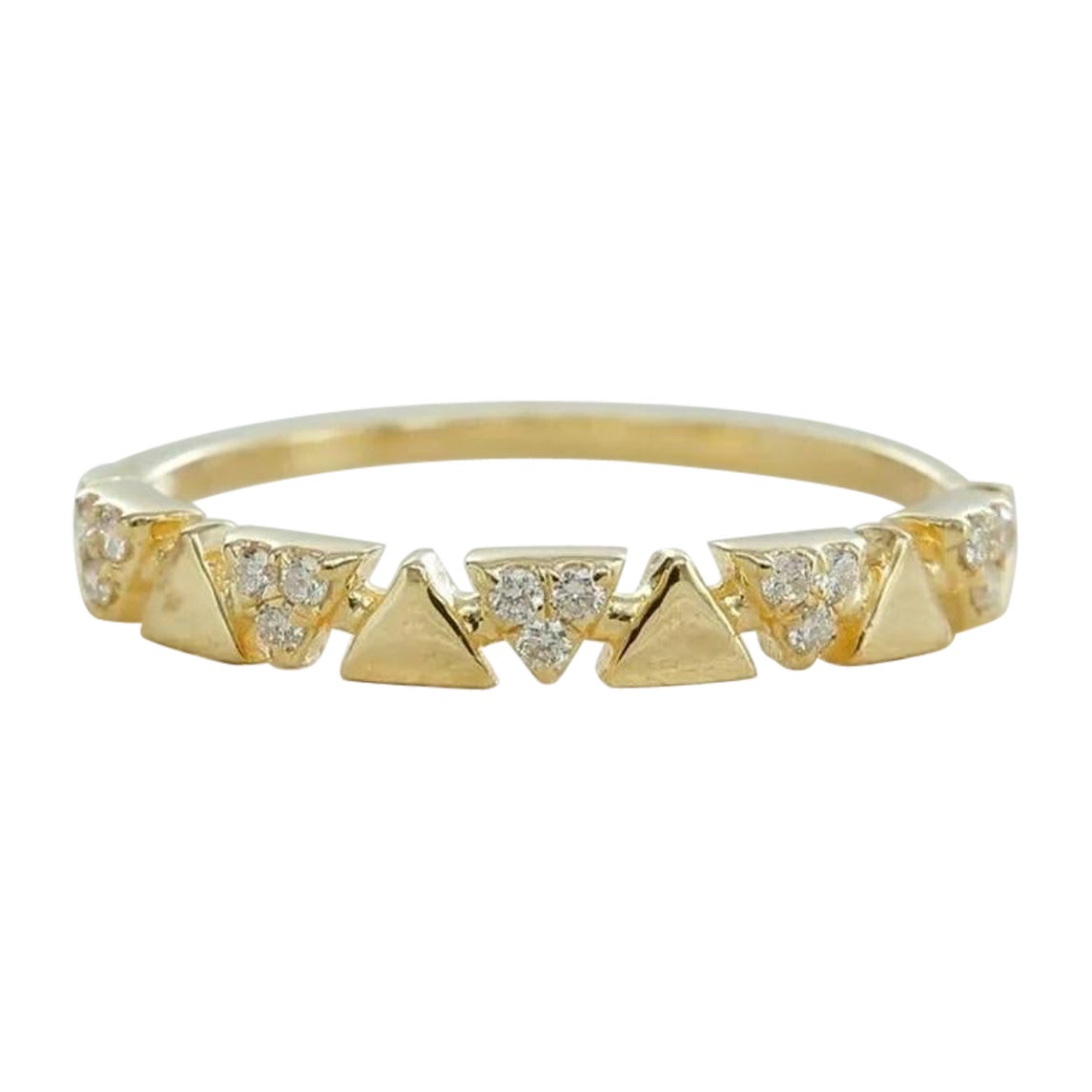 Diamond Triangle Alternating Band Unique Wedding Engagement 14k Solid Gold Ring
