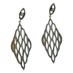 Pendiente moderno de oro de 14 quilates y plata 925 con diamantes pavé