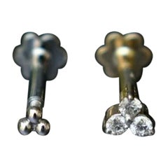 Set of 2 Natural Diamond 14k Gold Trinity Stud Ear Nose Pins Body Piercing Gift