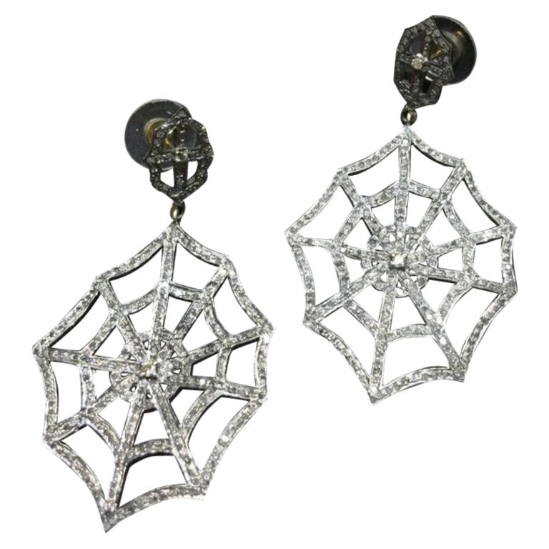 Pave Diamond Spider Web Earring 925 Silver Fine Diamond Earring For Sale