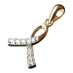 Diamond Awareness Ribbon Charm Pendant in 14k Gold Dainty