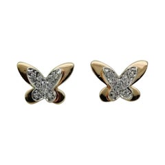 14k Solid Gold Diamond Butterfly Earring Stud Minimalist Insect Earring Jewelry