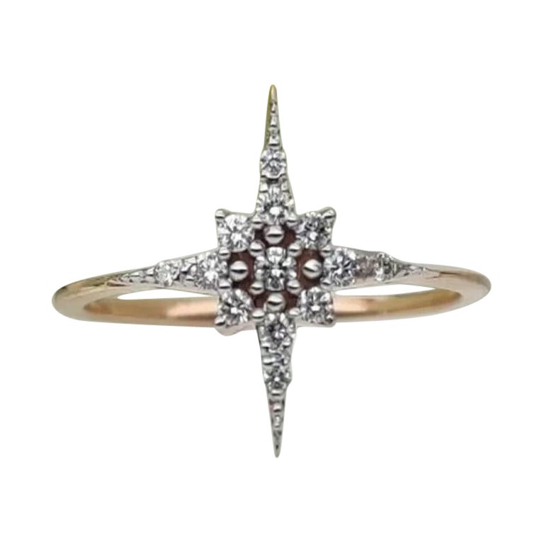 Verlobungsring, natürlicher Diamant Sternring 14k Massivgold Diamant