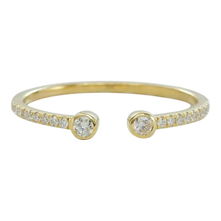 Dual Birthstone Open Cuff Diamond Ring in 14k Solid Gold For Sale