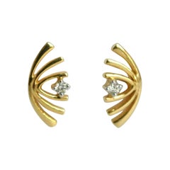 Diamond Lotus Stud Earrings in 14k Gold Floral Everyday Small Screwback Tops