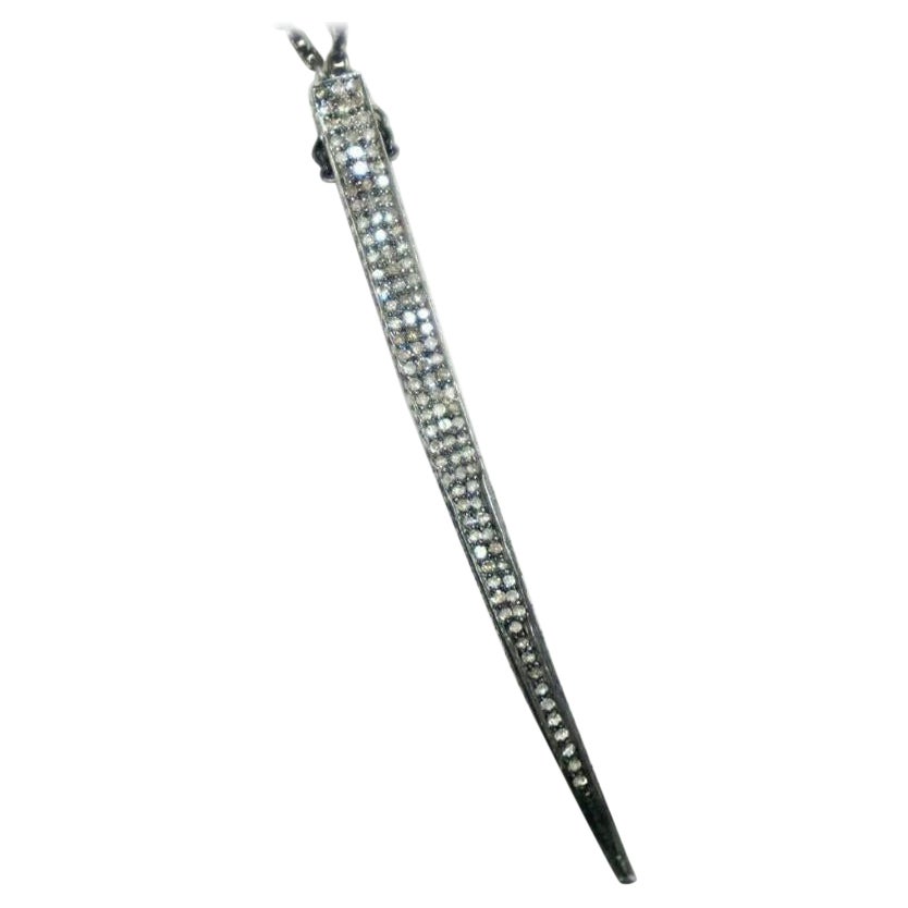 Pave Diamond Spike Bar Pendant 925 Silver Diamond For Sale