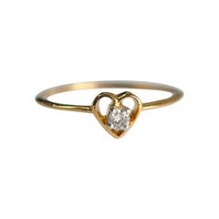 Dainty Diamond Heart Shape Engagement Couples Ring in 14k Solid Gold