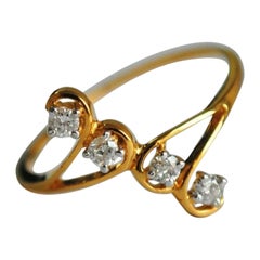 Four Diamond Single Line Diamond Ring 14k Gold Anniversary Ring
