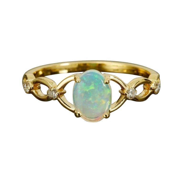 14k Solid Gold Statement Diamond and Opal Wedding Ring For Sale