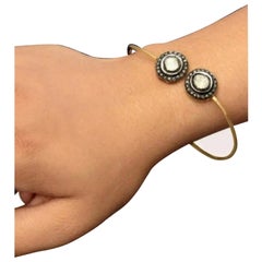 Rose Cut Diamond Cuff Bracelet in 925 Sterling Silver