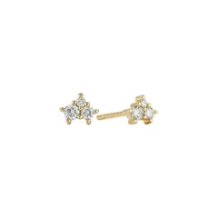 Diamond Mini cluster Studs Earring Three Diamond Studs Gold Studs 14k Solid Gold