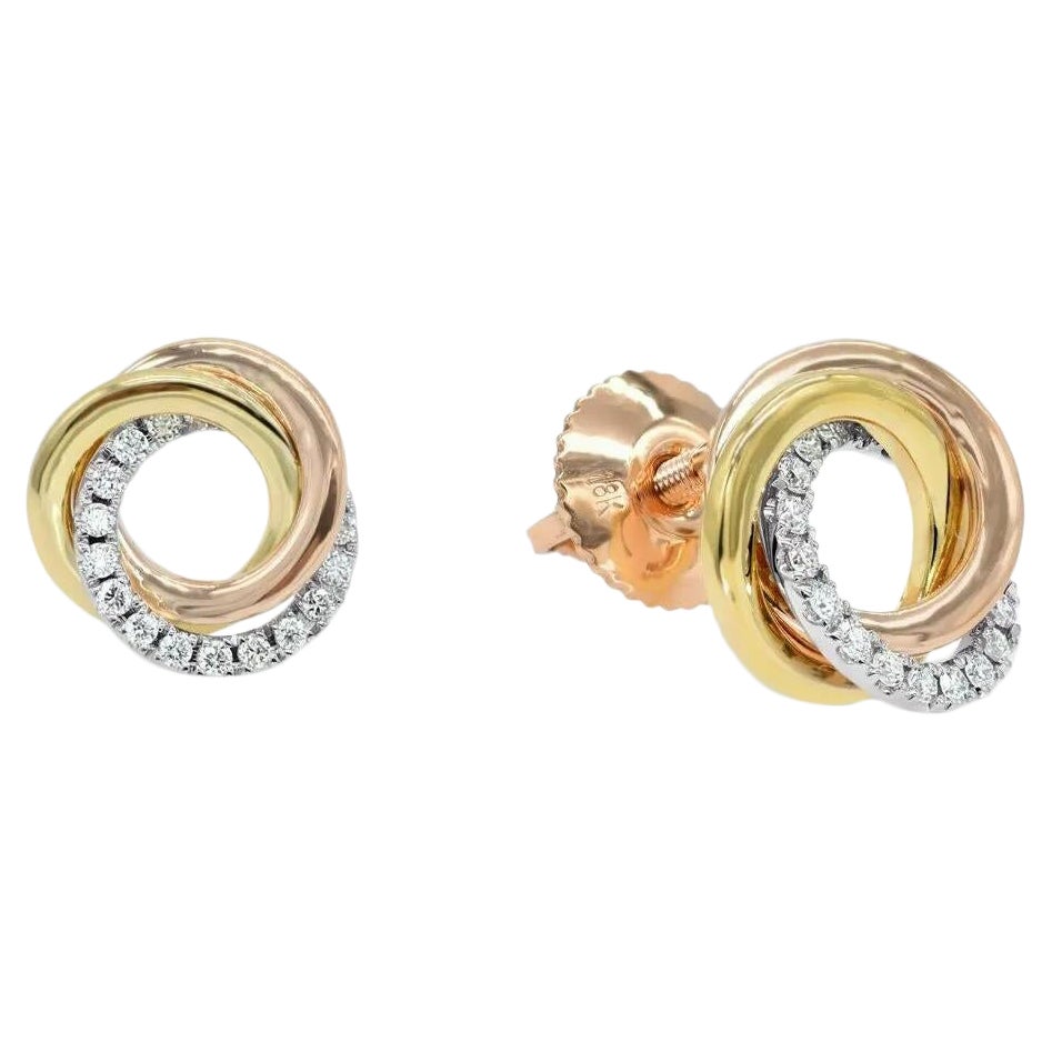 Intertwined Tri-Color Circle Earring in 14k Solid Rose Gold Diamond
