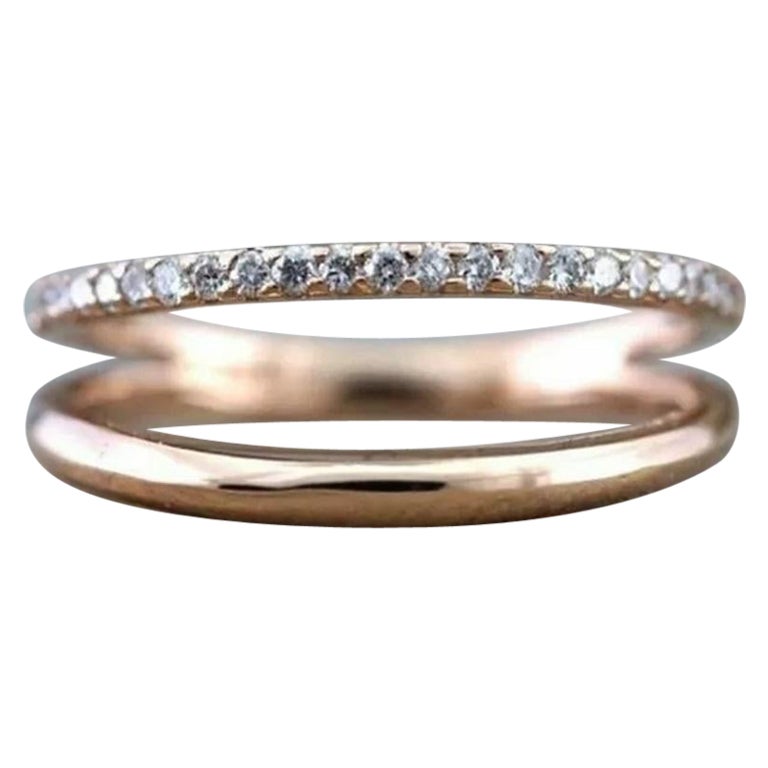 Offener Diamant-Verlobungsring 14k Massivgold Verlobungsring Ehering mit doppeltem Diamant