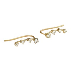 14k Solid Yellow Gold Ear Climber Diamond Pave Earring
