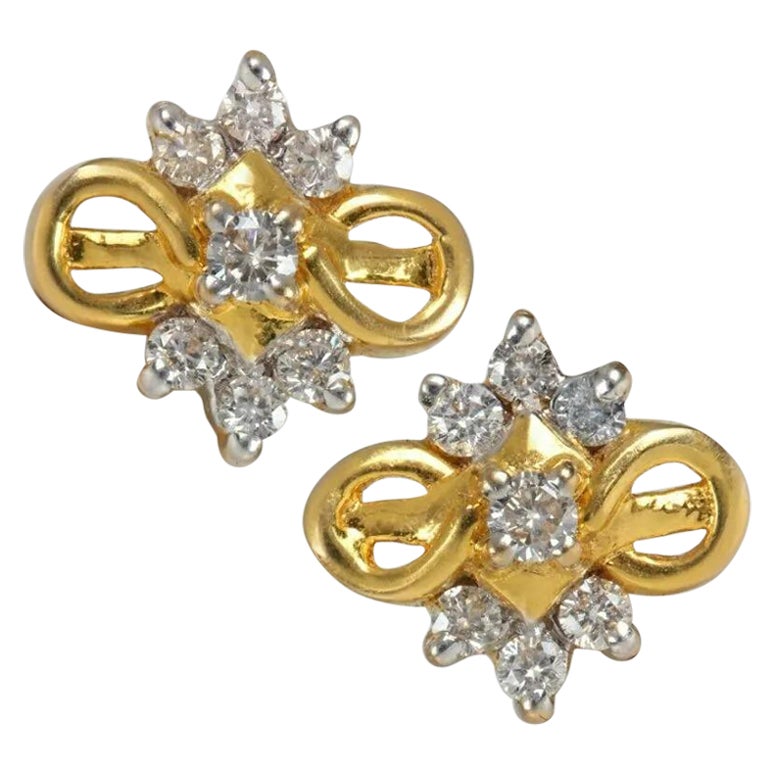 Infinity Diamond Floral Design Earrings in 14K Solid Yellow Gold For Sale