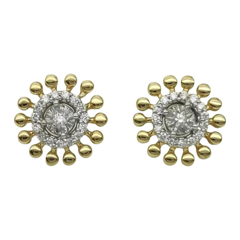 14k Solid Gold Sunflower Earrings Diamond Tiny Floral Gold Earring