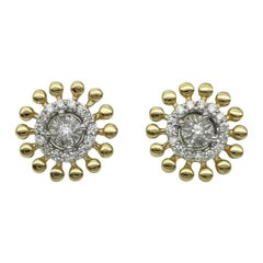 14k Solid Gold Sunflower Earrings Diamond Tiny Floral Gold Earring