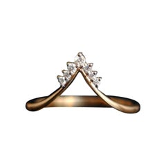 Chevron V Ring 14K Gold Diamond Stackable Wedding Band