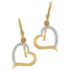 Orecchini a gancio con diamante genuino a forma di cuore in oro giallo massiccio 14K