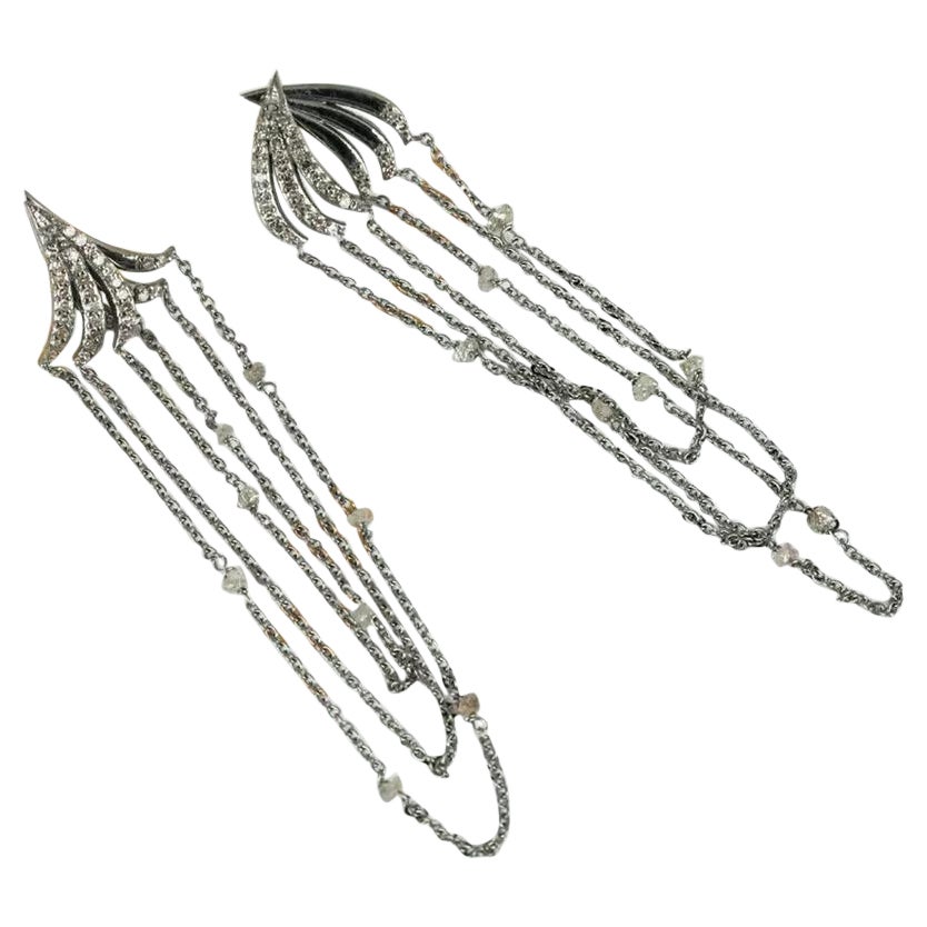 Pendiente de araña Diamante pavé Oro 14k y cadena de Plata 925