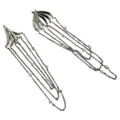 Pendiente de araña Diamante pavé Oro 14k y cadena de Plata 925