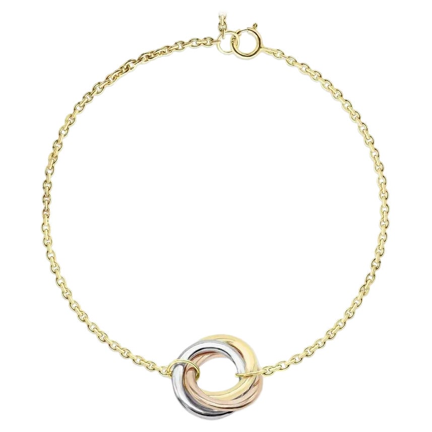 Bracciale intrecciato con cerchio della vita tricolore in oro massiccio 14k