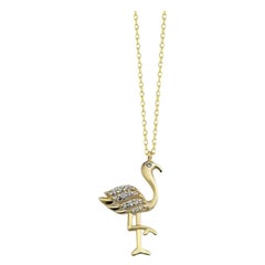 Flamingo Diamant-Charm-Anhänger-Halskette aus 14K massivem Gelbgold