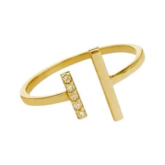 Diamond in 14K Yellow Gold Band Open Bar Ring