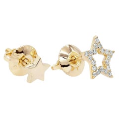 Gepaarte Gold- und offene Diamant-Sternstecker aus 14k massivem Gold