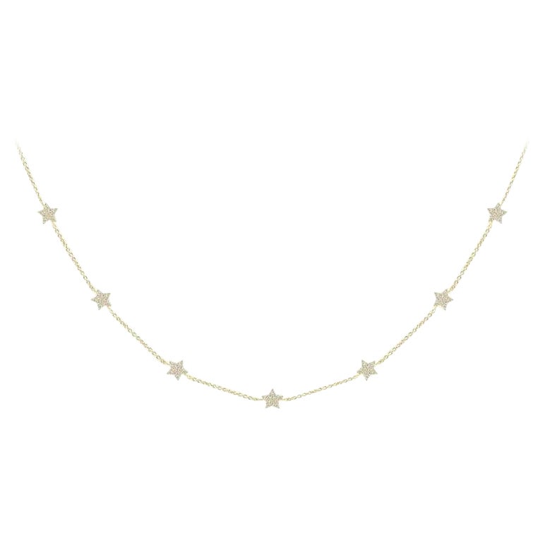 Genuine Diamond Star Station Necklace in 14k Solid Gold