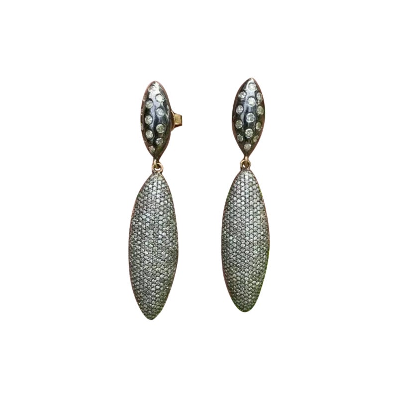 Pave Diamond Spike Handmade Earring in 14k Gold & 925 Silver For Sale