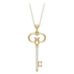 Collana con ciondolo con chiave vintage e diamante in oro massiccio 14k