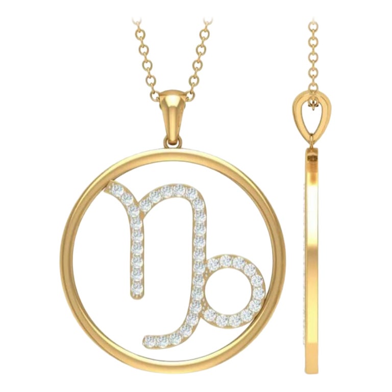 Capricorn Pendant Zodiac Necklace in 14k Solid Gold For Sale